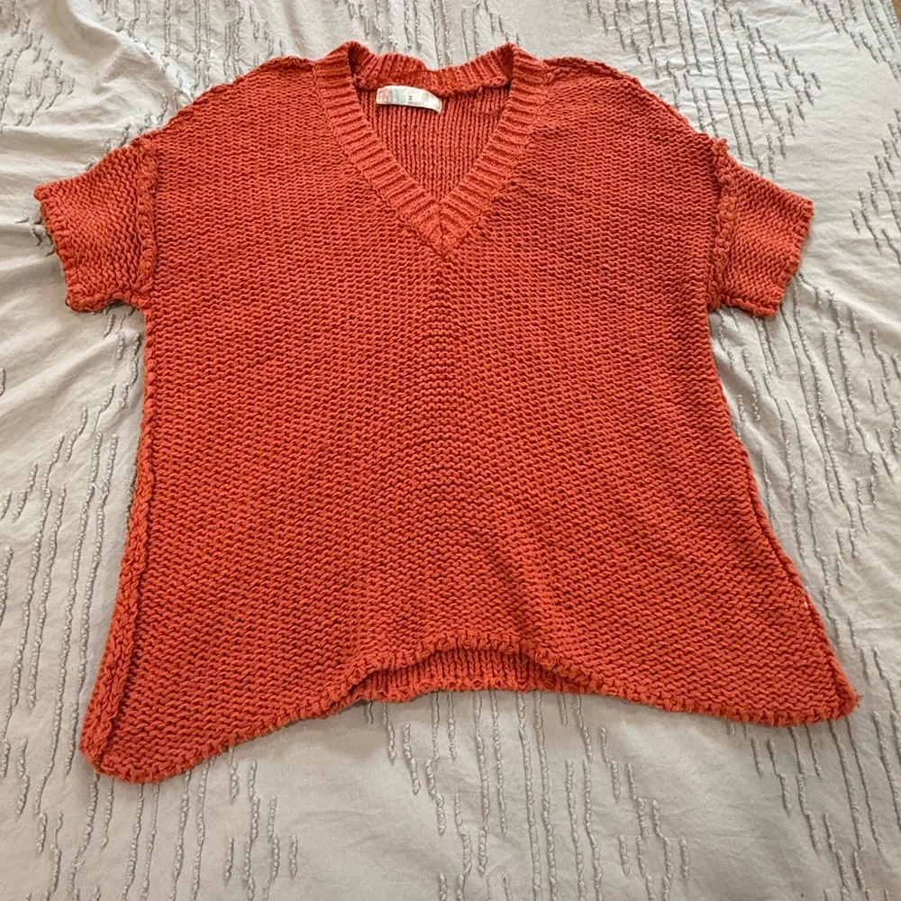 Free People Beach Terracotta Knit V-Neck Sweater Top XS - Picture 4 of 10